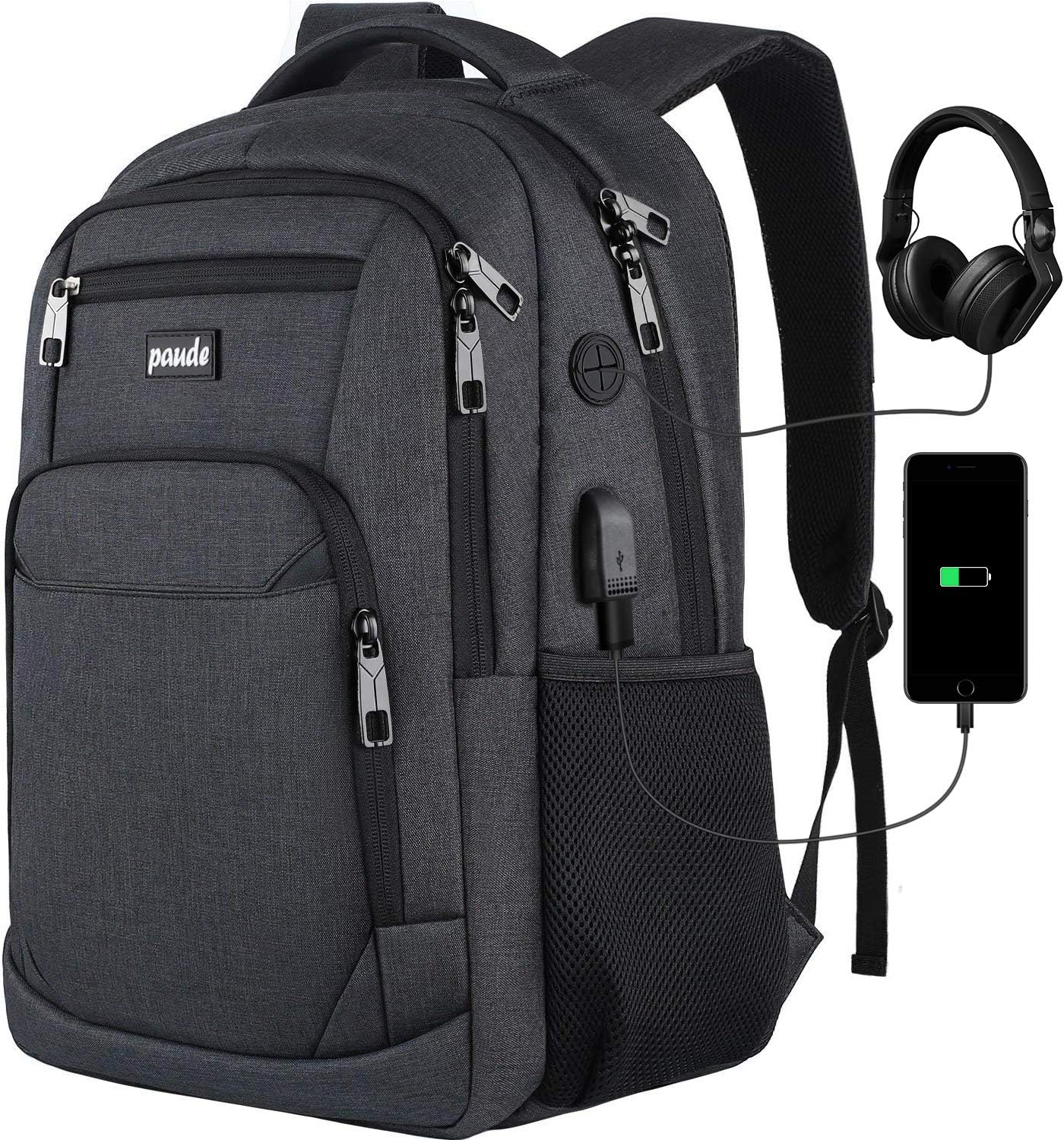 Paude Backpack for Men and Women,17.3 inch School Backpack for Teens,Travel Laptop Backpack with USB Charging port for Business College Travel