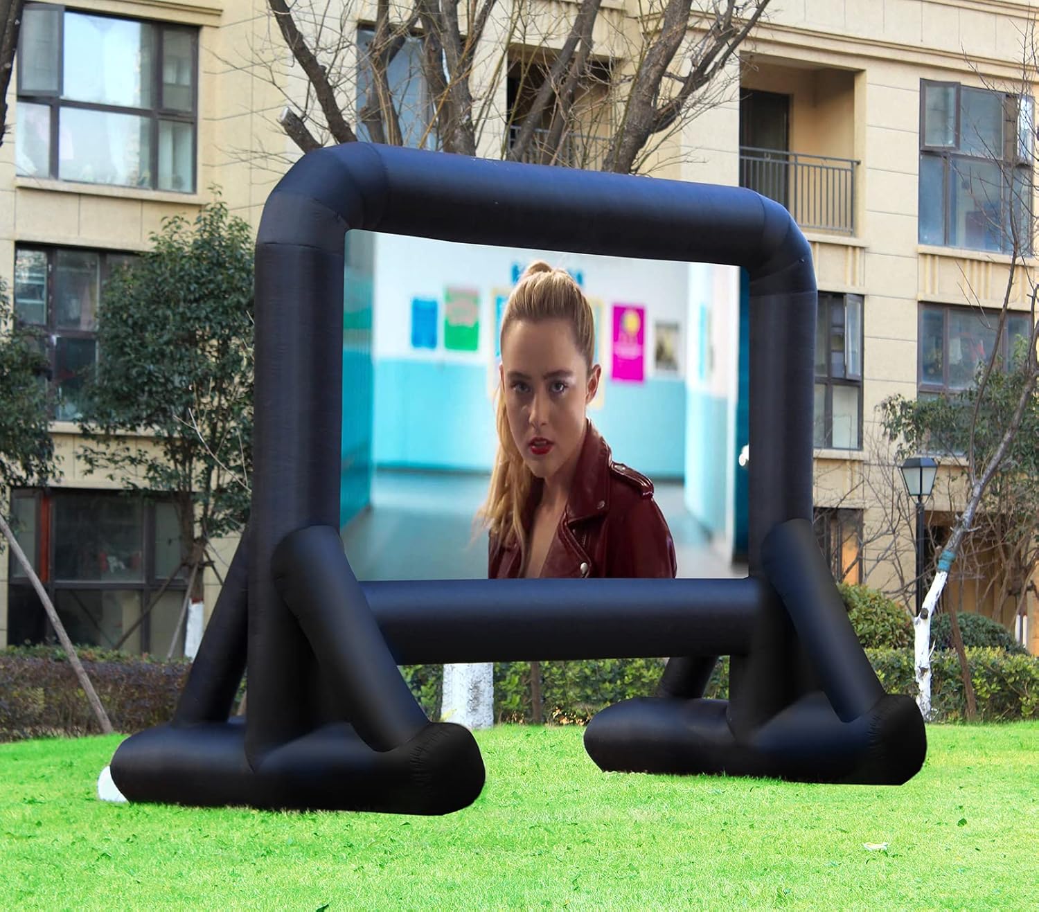16 FT Inflatable Projector Screen for Outdoor Movies - Easy Setup Blow-Up Screen with Quiet Fan for Outdoor Movie Nights, Backyard Events, and Parties (Dual Support)