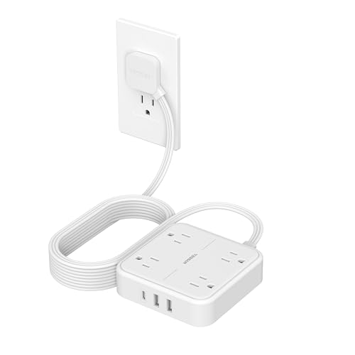 Surge Protector Flat Extension Cord 15Ft, TESSAN Flat Plug Power Strip with 4 Outlets 3 USB Ports (1 USB C), 900 Joules Protection, Multiple Wall Outlet Extender Suitable for Home Office Dorm, White