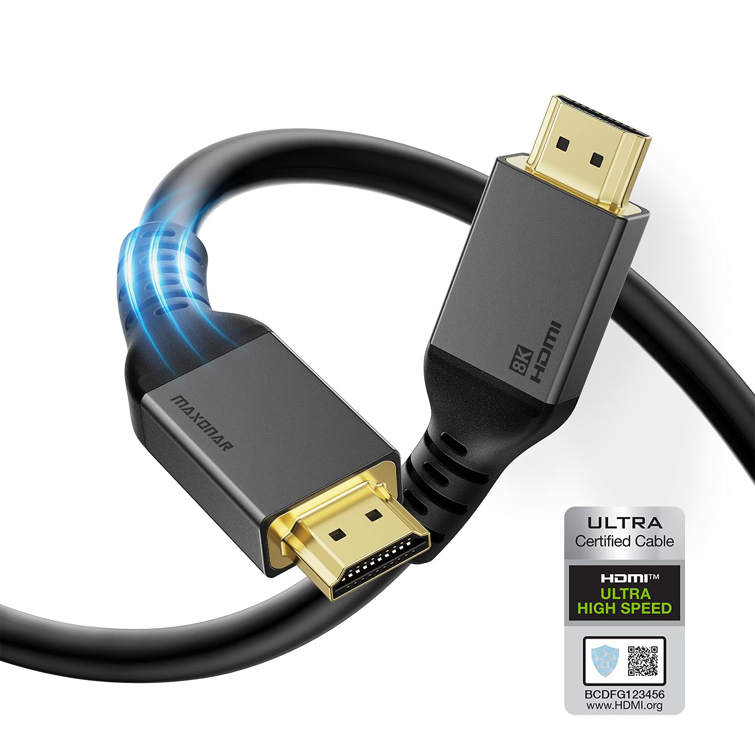 Maxonar 8K HDMI Cable 20FT (Certified) 48Gbps Ultra High Speed HDMI Cable, CL3 in Wall Rated, 10K 8K@60Hz 4K@120Hz eARC HDR10+ Dolby Compatible with PS5, Xbox Series X, Sony/LG TV