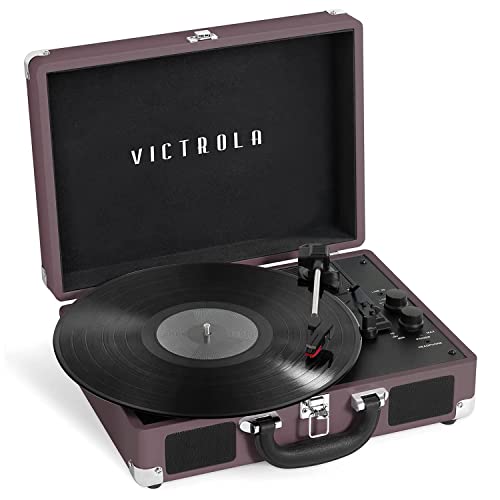 Victrola Journey Bluetooth Portable Suitcase Record Player with Built-in Speakers, 3 Speed Vinyl Record Player, RCA Out, Headphone Jack (Magenta)