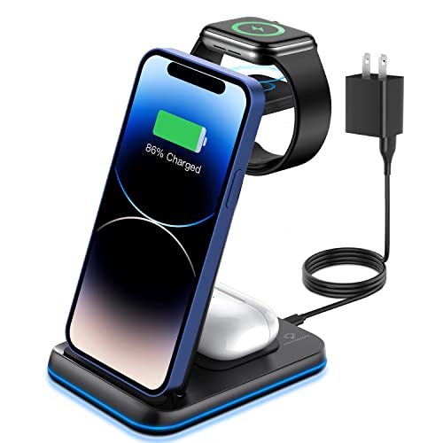 Foldable Wireless Charger for Multiple Devices 3 in 1 Wireless Charging Station for Travel, Compatible with iPhone 16 15 14 13 12 11/Pro/XR, Charging Pad for iWatch Series & Airpods 4 3 2 Pro