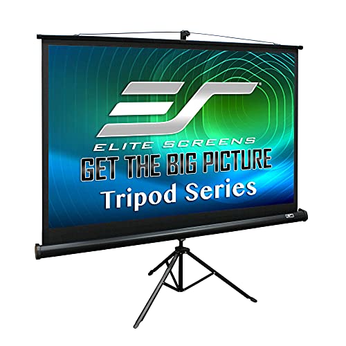 Elite Screens Tripod, 120-Inch 4:3 Portable Projector Screen with Stand MaxWhite 2, 1.1 Gain, Adjustable Indoor Outdoor Pull Up Projection Screen for Home Theater, Office & Classroom, T120UWV1, Black