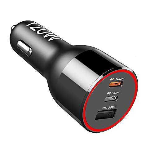 120W USB C Car Charger, URVNS 3-Port PD 100W PPS 45W QC 30W Super Fast Charging LED Laptop USB-C Car Adapter for iPhone 15 14 Plus 13 Pro Max Samsung Galaxy S23/22 iPad MacBook Pro Air