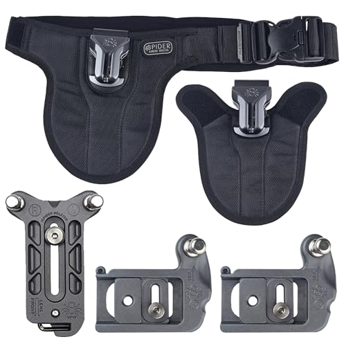 SPIDER HOLSTER  SpiderPro Mirrorless Dual Camera System v2 for Carrying TWO Professional Cameras and Heavy Gear Featuring Belt with Built-In Self-Locking Camera Holsters for Quick-Draw Camera Access
