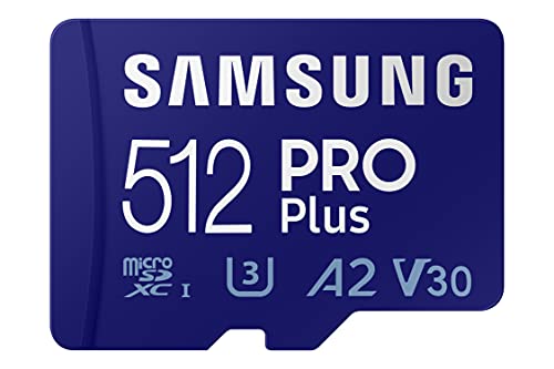 Samsung PRO Plus + Adapter 512GB microSDXC Up to 160MB/s UHS-I, U3, A2, V30, Full HD & 4K UHD Memory Card for Android Smartphones, Tablets, Go Pro and DJI Drone (MB-MD512KA/AM)