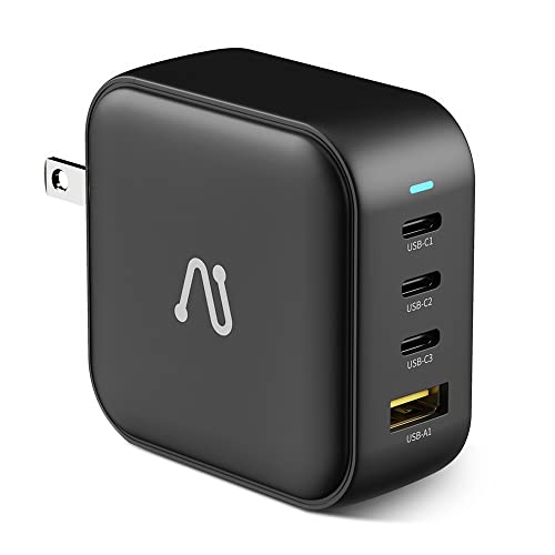 100W USB C Charger, 4-Port GaN PD PPS Fast USB Wall Charger Block, Portable Foldable Multiple Ports Power Adapter for MacBook, Laptop, iPad, iPhone, Samsung, and More-Black