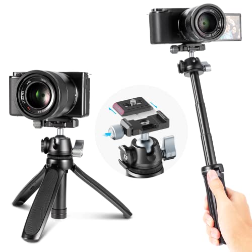 ULANZI MT-47 Camera Tripod Aluminum Alloy Mini Travel Phone Tripod Stand Compact Desktop Tripod for DSLR, 360 Ball Head with 1/4 inch Arca Quick Release Plate Cold Shoe Portable Vlog Selfie Stick