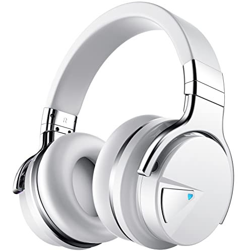 Silensys E7 Active Noise Cancelling Headphones Bluetooth Headphones with Microphone Deep Bass Wireless Headphones Over Ear, Comfortable Protein Earpads, 30 Hours Playtime for Travel/Work, White