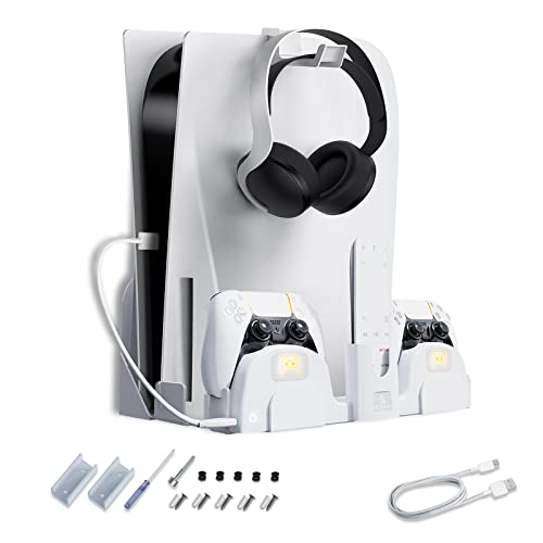 NexiGo PS5 Accessories Wall Mount with DualSense Charging Station, Stable Metal Wall Hanging Stand with LED Charging Indicator for PlayStation 5 Console (Disc & Digital), White