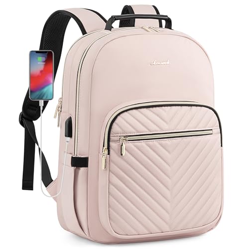 LOVEVOOK Laptop Backpack for Women, Travel Computer Work Bags with 17-inch Laptop Compartment, College School Student Bag Teen Backpacks For Girls, Outdoor Carry On Backpack Purse, Antiquewhite