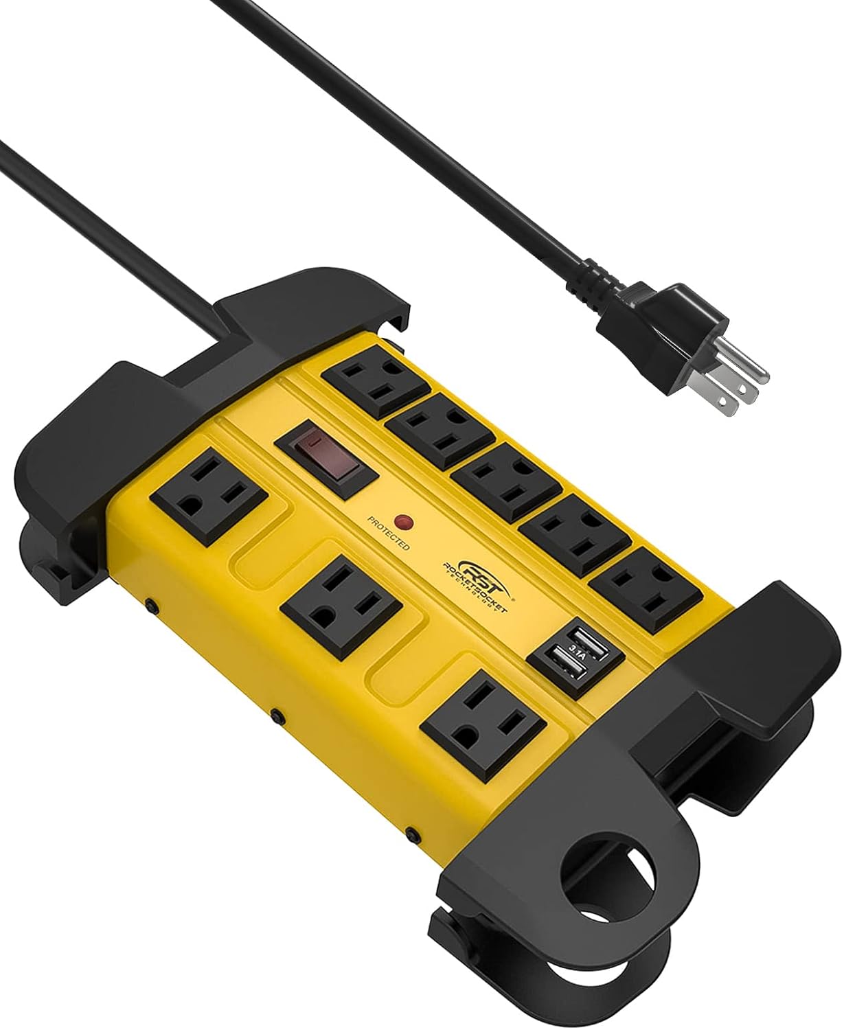 Heavy Duty Surge Protector Power Strip with 2 USB Ports, CRST 8-Outlet Metal Industrial Power Block with 15A Circuit Breaker, 6ft Extension Cord, 1350 Joules for Workshop, Garage, Office, Shop...
