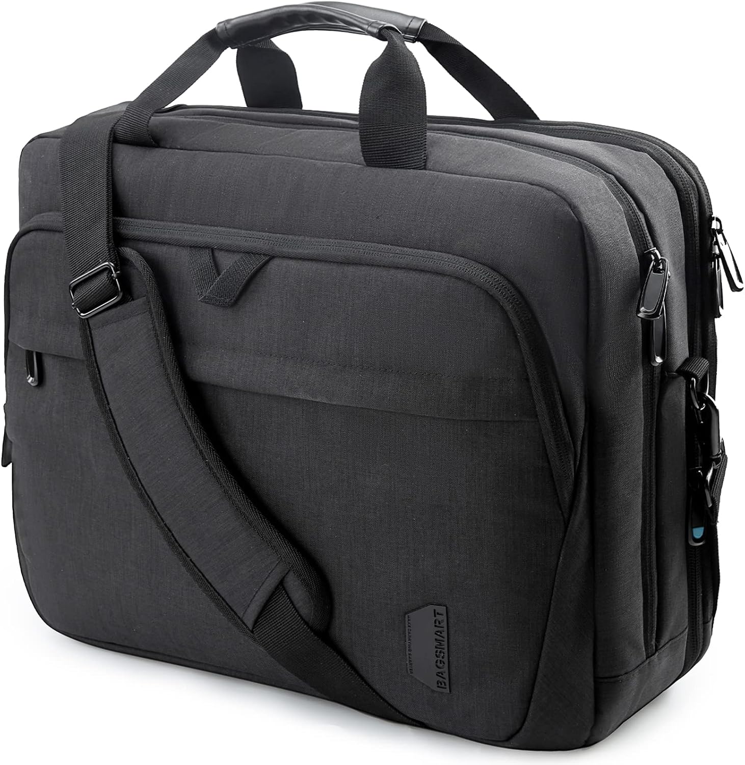 BAGSMART 18 Inch Laptop Bag, Expandable Briefcase, Computer Bag Men Women, Laptop Shoulder Bag, Work Bag Business Travel Office - Black