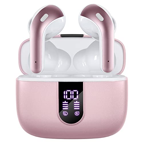 TAGRY Bluetooth Headphones True Wireless Earbuds 60H Playback LED Power Display Earphones with Wireless Charging Case IPX5 Waterproof in-Ear Ear buds with Mic for TV Smart Phone Laptop Computer Sports