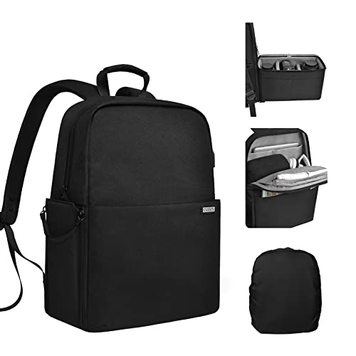 CADeN Camera Backpack Bag with 15.6" Laptop Compartment USB Charging Port, Waterproof Camera Case for DSLR Mirrorless SLR Cameras, Compatible for Sony Canon Nikon Camera and Lens Tripod Accessories