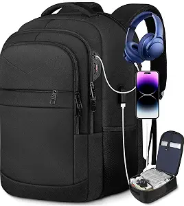 Lapsouno Large Travel Backpack, Laptop Backpack, Carry on Backpack, Durable Extra Large 17 Inch TSA Friendly Business Travel Laptop Backpack with USB Port, Anti Theft Bag Gifts for Men Women, Black