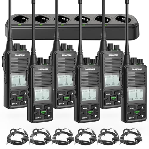 SAMCOM FPCN10A Two Way Radios with Charging Station, 3000mAh Super Power Battery 2 Way Radios Walkie Talkies, 6 Pcs Heavy Duty Programmable UHF Handheld Radios with 6-in1 Charger Gang