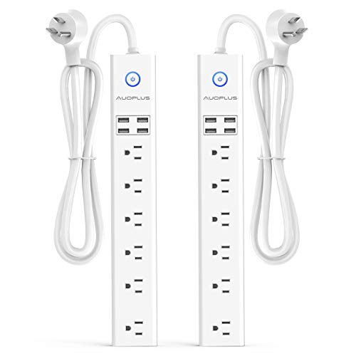 2 Pack Power Strip Surge Protector - AUOPLUS 6 Outlets 4 USB Ports 6Ft Long Extension Cords, Flat Plug Overload Protection, 2100 Joules, Wall Mount for Home, Office and Dorm Essential, ETL Listed