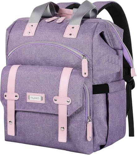 FALANKO Laptop Backpack for Women,Large Computer Backpack Fits 17 Inch Laptop with USB Charging Port RFID Water Resistant purse Casual Purple Bookbag for Teacher/work/College/nurse/Doctor/Woman