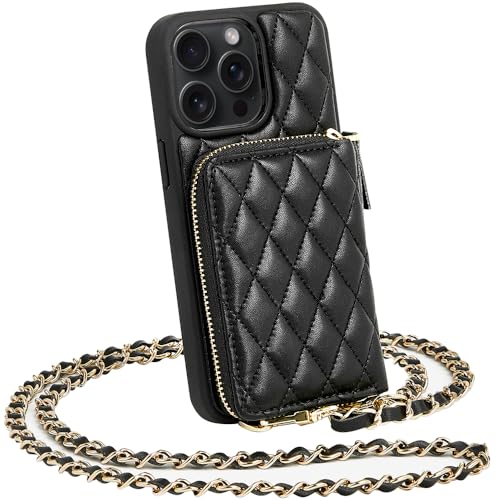 LAMEEKU Compatible with iPhone 13 Pro Wallet Case, Quilted Leather Crossbody