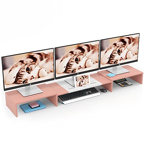 WESTREE Triple Dual Monitor Stand Riser, 56" Extra Long Monitor Stand for 1~2~3 Monitors, Monitor Stand with Length and Angle Adjustable, 3 Shelf Desktop Organizer Riser for Monitor Computer Laptop