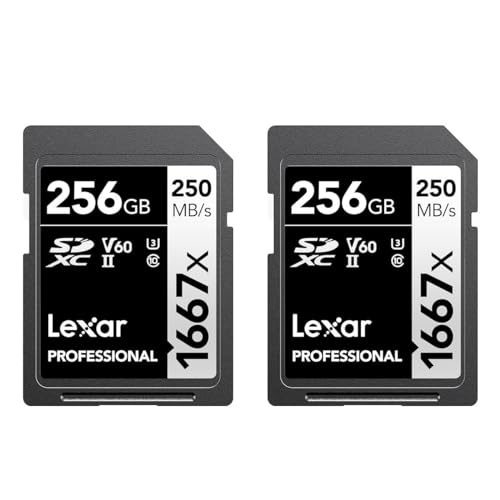 Lexar 256GB (2-Pack) Professional 1667x SD Card, UHS-II, C10, U3, V60, Full HD, 4K, Up To 250MB/s Read SDXC Memory Card, for Professional Photographer, Videographer, Enthusiast (LSD1667256G-B2NNU)