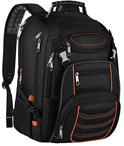 18.4 inch Laptop Backpack, Extra Large Travel Laptop Backpack with USB Charging Port, Big Capacity TSA Friendly RFID Anti Theft Pocket Heavy Duty Computer Bag for Men Women,21.2*15.5*11.5 inch Orange