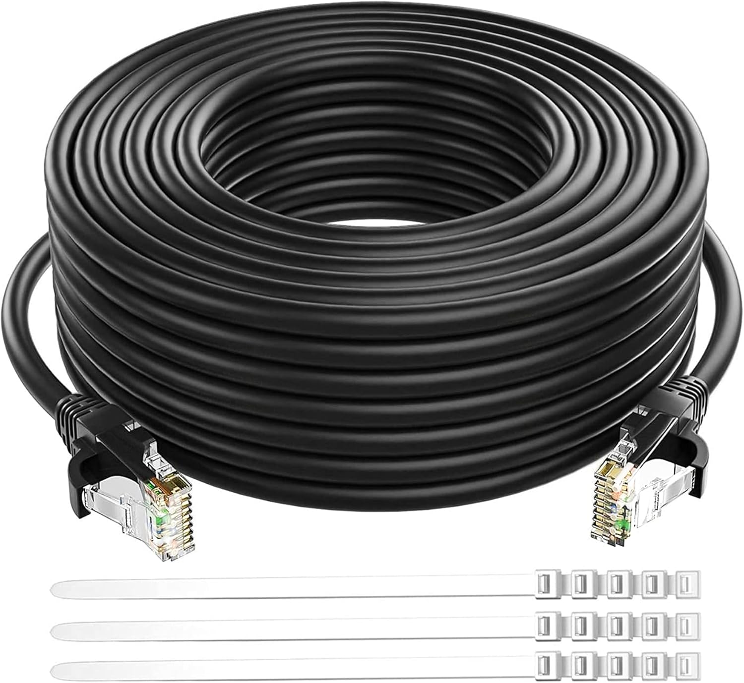 Adoreen Cat 6 Ethernet Cable 300 Ft-Black, Outdoor & Indoor Snagless Long Round RJ45 Network Cable, POE, Soft Flexible Gbps Internet LAN Computer Patch Cord for Router Modem Switch Fast Gaming+ Ties