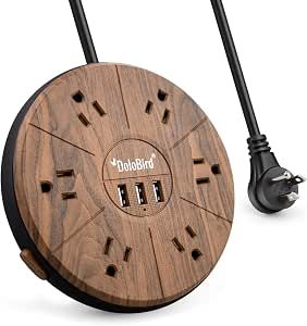 Power Strip 6 AC outlets with 3 USB Ports Charging Station Extension Cord Right Angle Flat Plug Widely Spaced Multi Outlets Circuit Breaker Safeguard for Home,Office, Dorm Room
