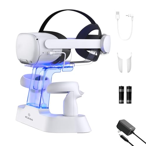 NexiGo Enhanced Charging Dock with LED Light for Oculus Quest 2, Support Elite Strap with Battery, Headset Display Holder and Controller Mount
