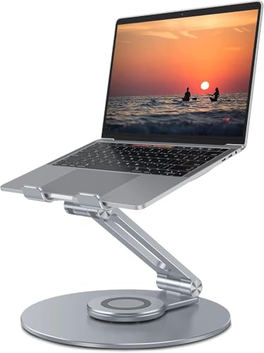 Adjustable Laptop Stand with 360 Rotating Base, OMOTON Ergonomic Laptop Riser for Collaborative Work, Dual Rotary Shaft Fully Foldable for Easy Storage, Fits MacBook / All Laptops up to 16 inches