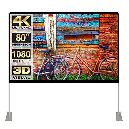 Portable Projector Screen Stand Outdoor: Movie Projection Screen 80 inch 4K HD16:9 Outside Screen with Carry Bag for Home Theater Backyard Cinema Travel Foldable Anti Crease