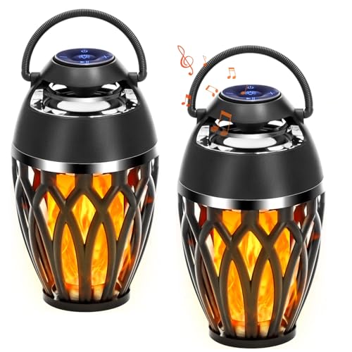 Vanten 2 Packs Outdoor Bluetooth Speakers, Bluetooth 5.0 Led Flame Speaker, IPX5 Waterproof Flame Torch Atmosphere Speaker, Flame Lamp, Gifts for Men Women, Decorations for Party Garden Patio
