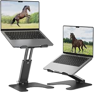 Rottay Collapsible Laptop Stand, Adjustable Height up to 16", Ergonomic Laptop Riser with 2 Angle Adjustment Buttons, Aluminum Laptop Holder Computer Stand Fits MacBook, Laptops Tablets 10-16", Black