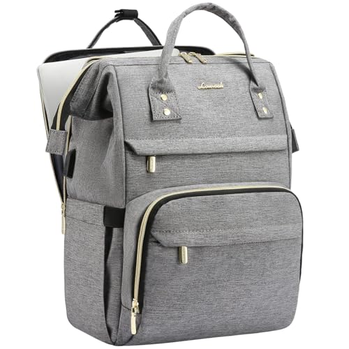 LOVEVOOK Laptop Backpack for Women, 15.6 Inch Travel Backpack with Laptop Compartment, Water Resistant Work Backpack for Teacher Nurse Doctor, Anti-theft Computer Bag with Charger, Grey