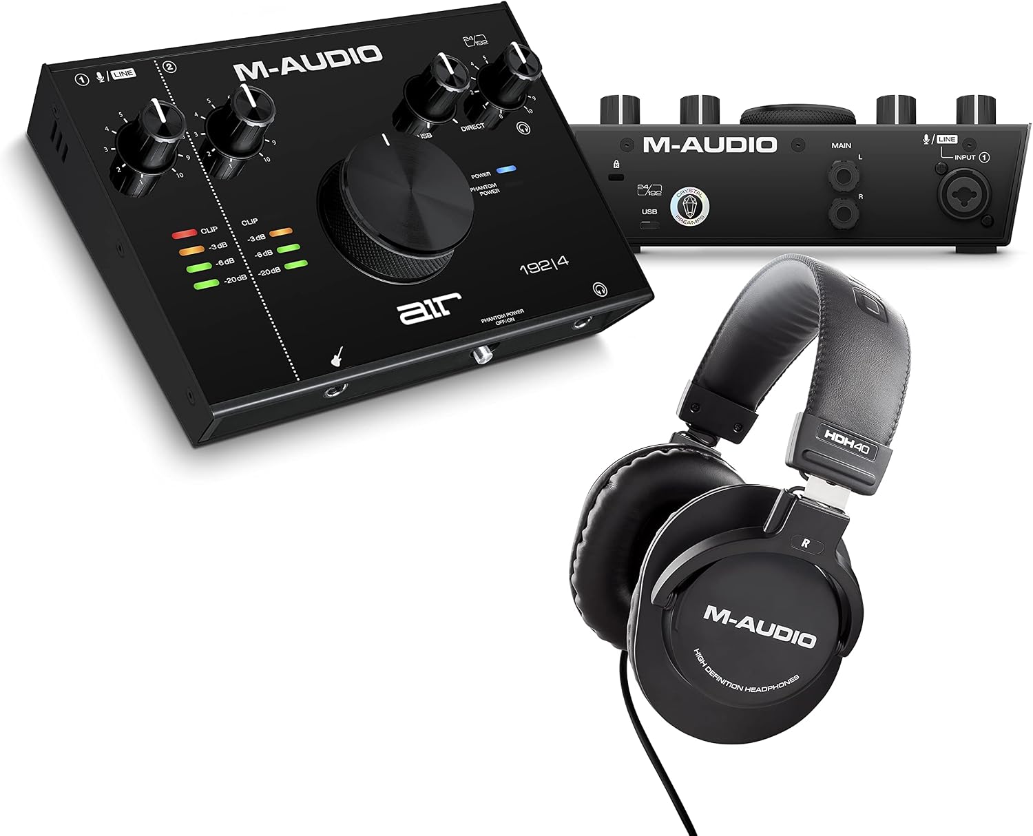 M-AUDIO AIR 192|4 and HDH40 - USB Audio Interface for Recording Instruments, Vocals, Streaming and Podcasting, and Studio Headphones