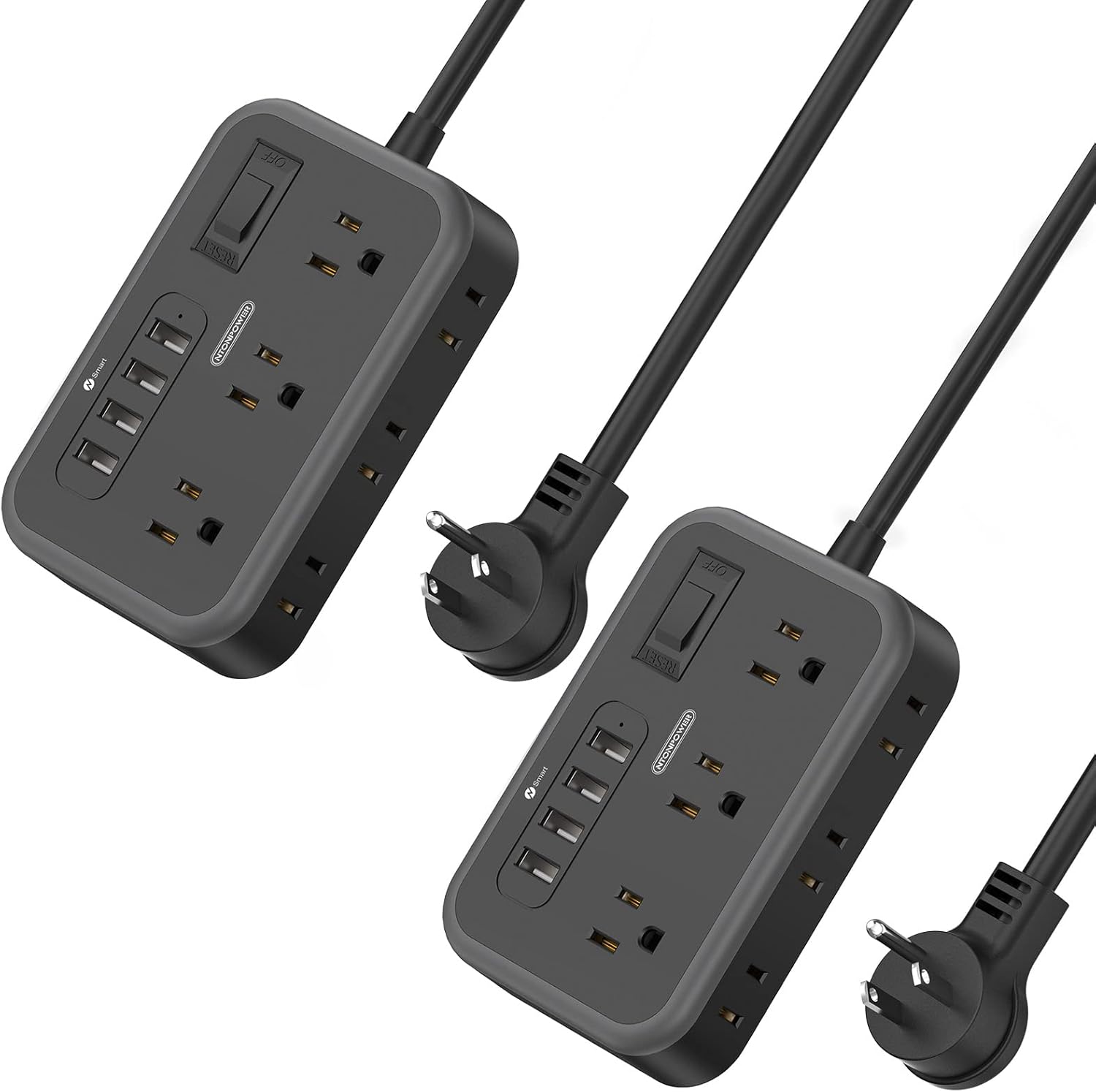 2 Pack Power Strip with 6 Outlets(2 Side) and 4 USB, NTONPOWER Flat Plug Extension Cord 5 Ft, Overload Protection, Wall Mount, Compact Size Charging Station for Office Desk, Nightstand and Travel