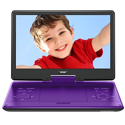 ieGeek 15.9'' Portable DVD Player with 14.1'' Swivel Screen, 6 Hrs Rechargeable Battery, Car DVD Player, Sync TV, Region Free, Support USB/SD Card, High Volume Speaker, Remote Control, Purple