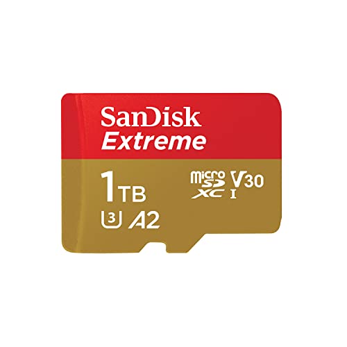 SanDisk 1TB Extreme microSDXC UHS-I Memory Card with Adapter - Up to 190MB/s, C10, U3, V30, 4K, 5K, A2, Micro SD Card- SDSQXAV-1T00-GN6MA, Gold/Red