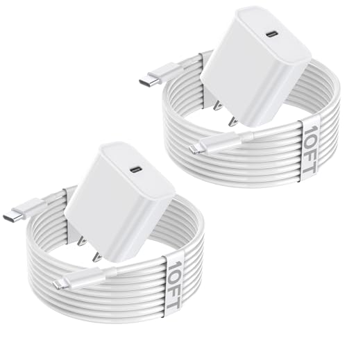 Fast iPhone Charger,iPhone 14 Charger Fast Charging Power Delivery USB C Charger Block Travel Plug with 10Feet Extra Long USB C to Lightning Cable Cord Charging for iPhone14/14 Pro/13/12/11/X/XR,iPad