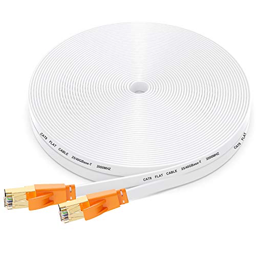 Ethernet Cable 200 Ft Cat 8,High Speed Flat Internet Network LAN Cable,Faster Than Cat7/Cat6/Cat5 Network,Durable Patch Cord with Gold Plated RJ45 Connector for Xbox,PS4,Router, Modem,Hub-White