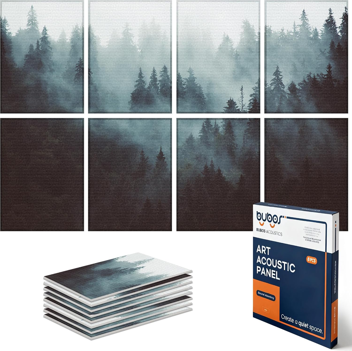BUBOS 8 Pack Art Acoustic Panels Soundproof Wall Panel,47.2X31.4 Inches Sound Absorbing Panel,Self-adhesive Decorative Acoustical Wall Panels, Acoustic Treatment for Ceiling Home Office(Fog Forest)