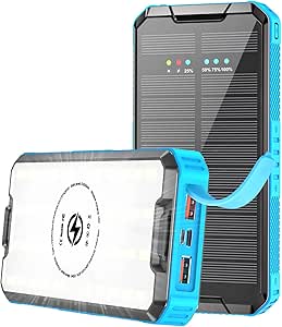 Solar Charger Power Bank 30000mAh, PD 20W Solar Phone Charger QC3.0 Fast Charging, 10W Wireless Charging, LED Flashlight Waterproof, Outdoor Solar Powerbank Portable Charger for iPhone Android