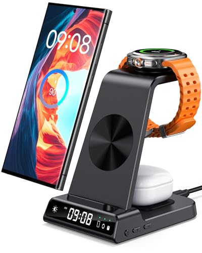 Wireless Charger for Samsung, 3 in 1 Wireless Charging Station for Samsung Galaxy S25 Ultra/S24 Ultra/S23/S22/Note 20/Z Flip 7/Fold 6, Charger for Samsung Galaxy Watch Ultra/8/7/6, Galaxy Buds 3/3 Pro
