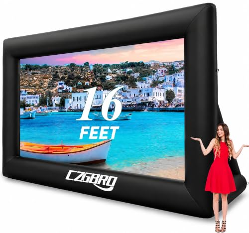 Inflatable Projector Screen - 16FT Outdoor Movie Screen Blow Up for Movie Parties Backyard Outside with Air Blower and Carry Bag, Front and Rear Projection