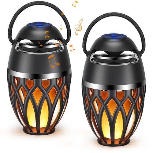 2 Pack Outdoor Bluetooth Speakers,Wireless Speaker with LED Flame Speaker BT 5.0,Waterproof Torch Lantern for Patio Pool Party,Gifts for Women Men