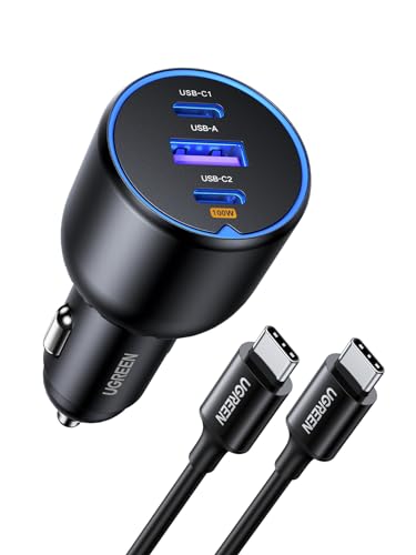 UGREEN 130W USB C Car Charger, PD 100W +PD 30W Type C Car Charger Adapter Compatible with iPhone 17/17 Air/17 Pro/17 Pro Max/16/15/14/13/12 Series, Galaxy S24 S23 Ultra, iPad, MacBook, and More