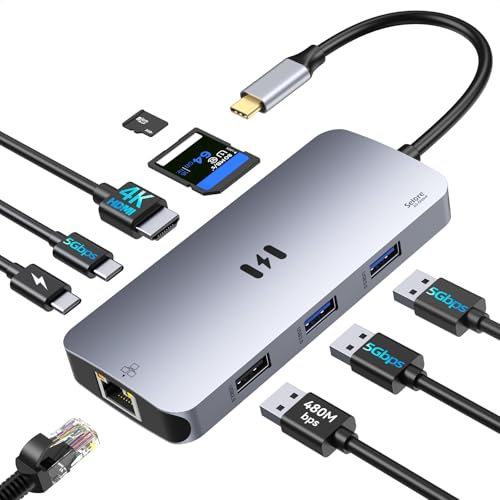 USB C Adapters for MacBook Pro/Air, Mac Dongle with 3 USB Port, 9 in 1 Macbook Hub to HDMI, RJ45 Ethernet,100W Pd Charging, USB C to SD/TF Card Reader Compatible With Macbook/Dell XPS, Lenovo Thinkpad