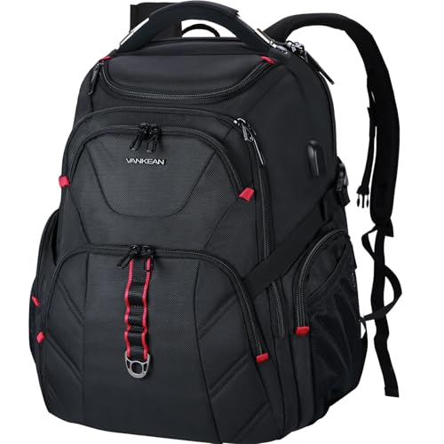 VANKEAN 17.3'' Travel Laptop Backpack TSA Friendly, Water Resistant Anti Theft Extra Large College Backpacks with RFID Pockets, USB Port for Men Women Business Work Bag, Black