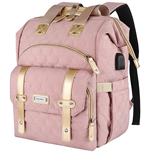 FALANKO Laptop Backpack for Women,Teacher Doctor Nurse Work Purse Bag for 15.6 Inch Laptop, Wide Open Bookbag With USB Charging Port RFID Anti Theft Pocket, Large Water Resistant Travel Backpack